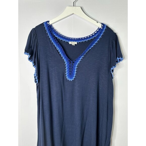 Westport Womens 1x Blue Crochet Flutter Sleeve Top Boho Beachy Coastal Nautical - Picture 1 of 13